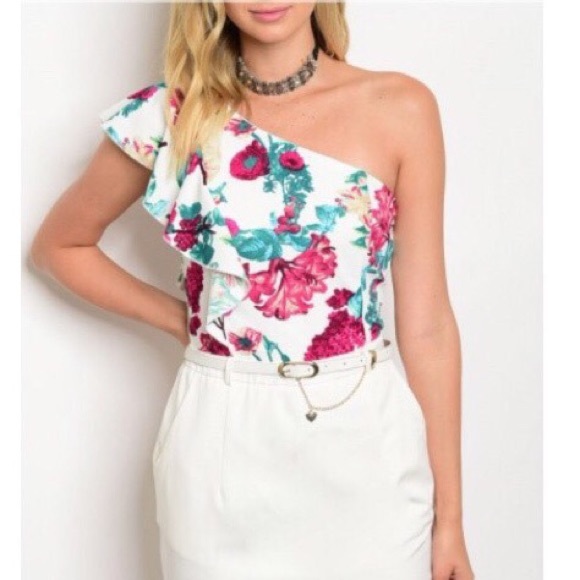 *CLEARANCE* One Shoulder Floral Ruffle Mini Dress - Picture 4 of 4